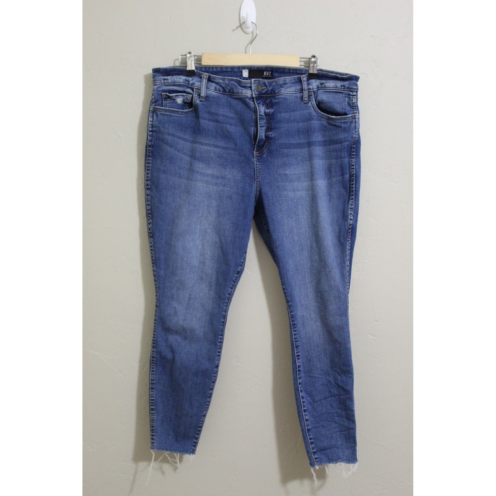 KUT from the Kloth Women's 18P Petite Blue Jeans Distressed Raw Hem